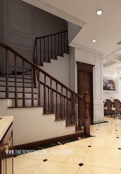 Thiết kế cầu thang gỗ biệt thự Vinhomes Riverside The Harmoney