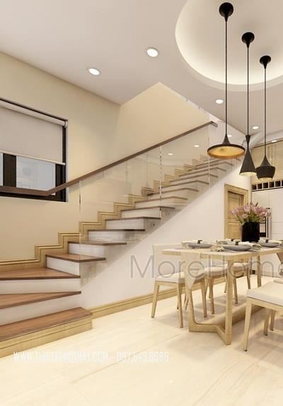 Cầu thang gỗ tại nhà phố Long Biên