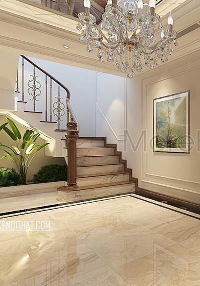Cầu thang gỗ biệt thự tân cổ điển Vinhomes GreenBay HL30